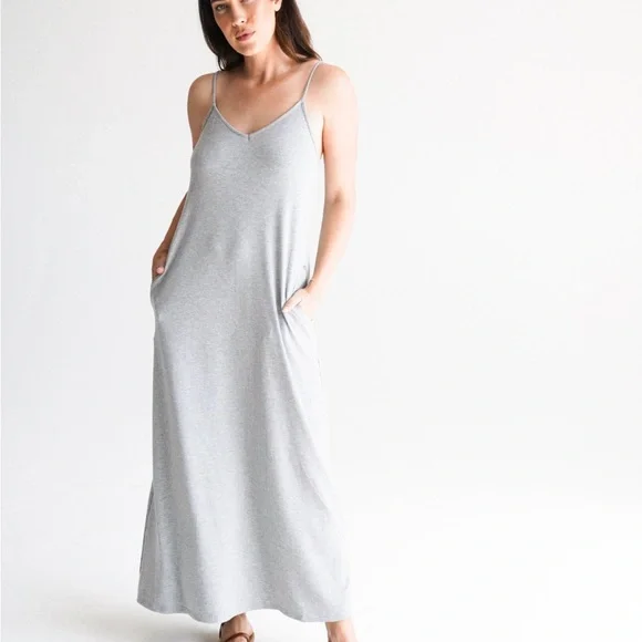 Carly Jean Los Angeles Light Gray Spaghetti Strap Maxi Dress - Picture 1 of 10